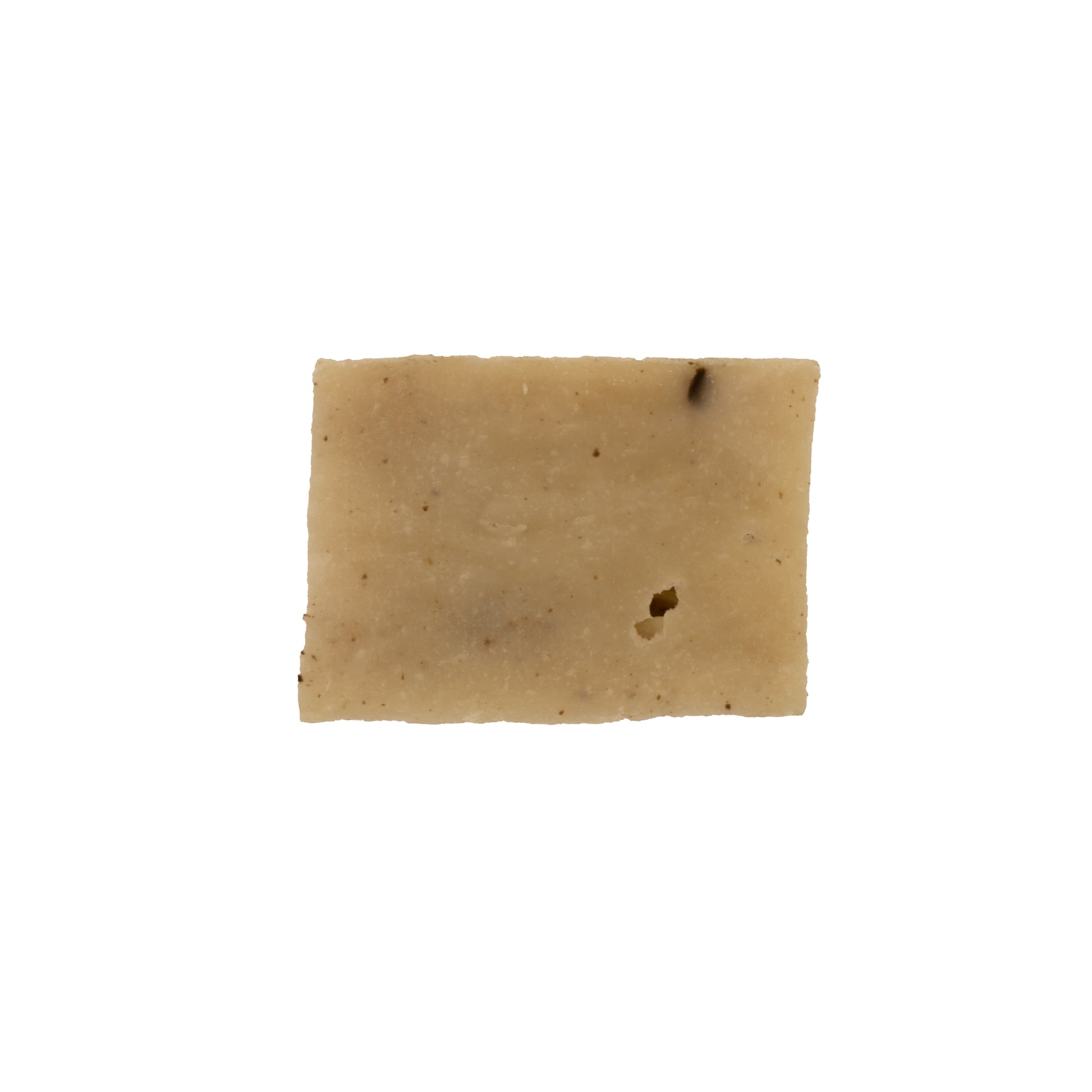 Brown soap bar with gray swirls on a white background.